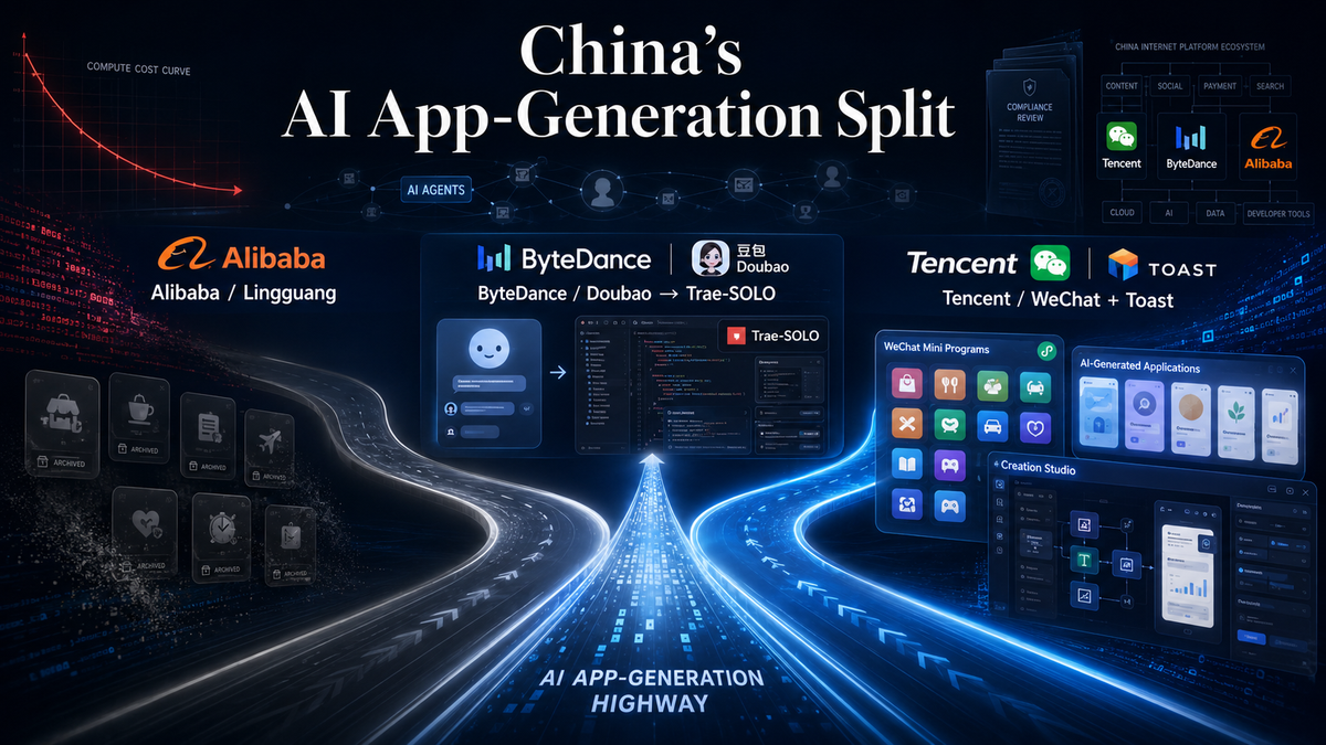 China's AI App-Generation Race Fractures as Alibaba, ByteDance Retreat and Tencent Doubles Down
